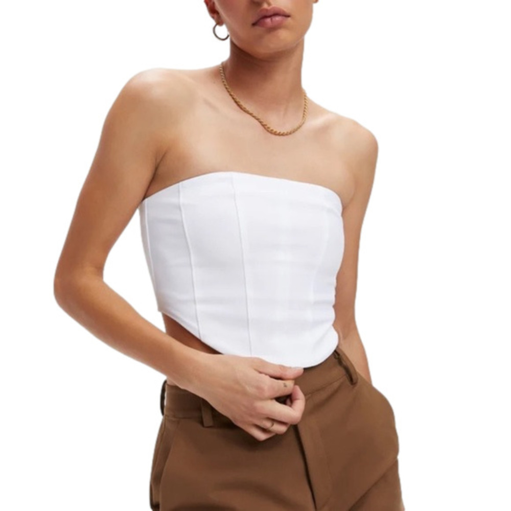 Good American Poplin Corset Crisp White Strapless Boned Top Size 3/L NWT
